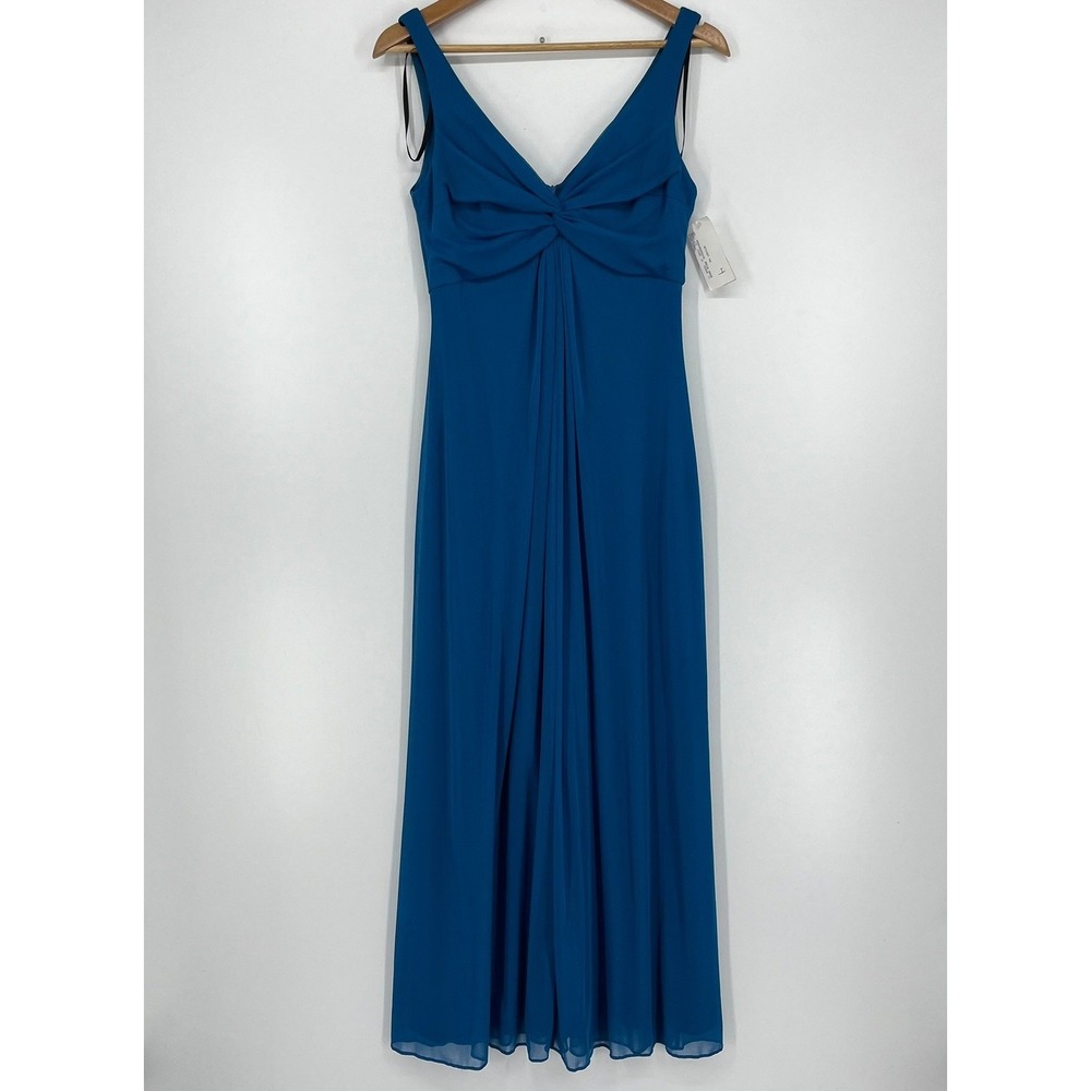 Alex Evenings Womens Teal Blue Twist Front V-Neck Formal Gown Dress Size 4
